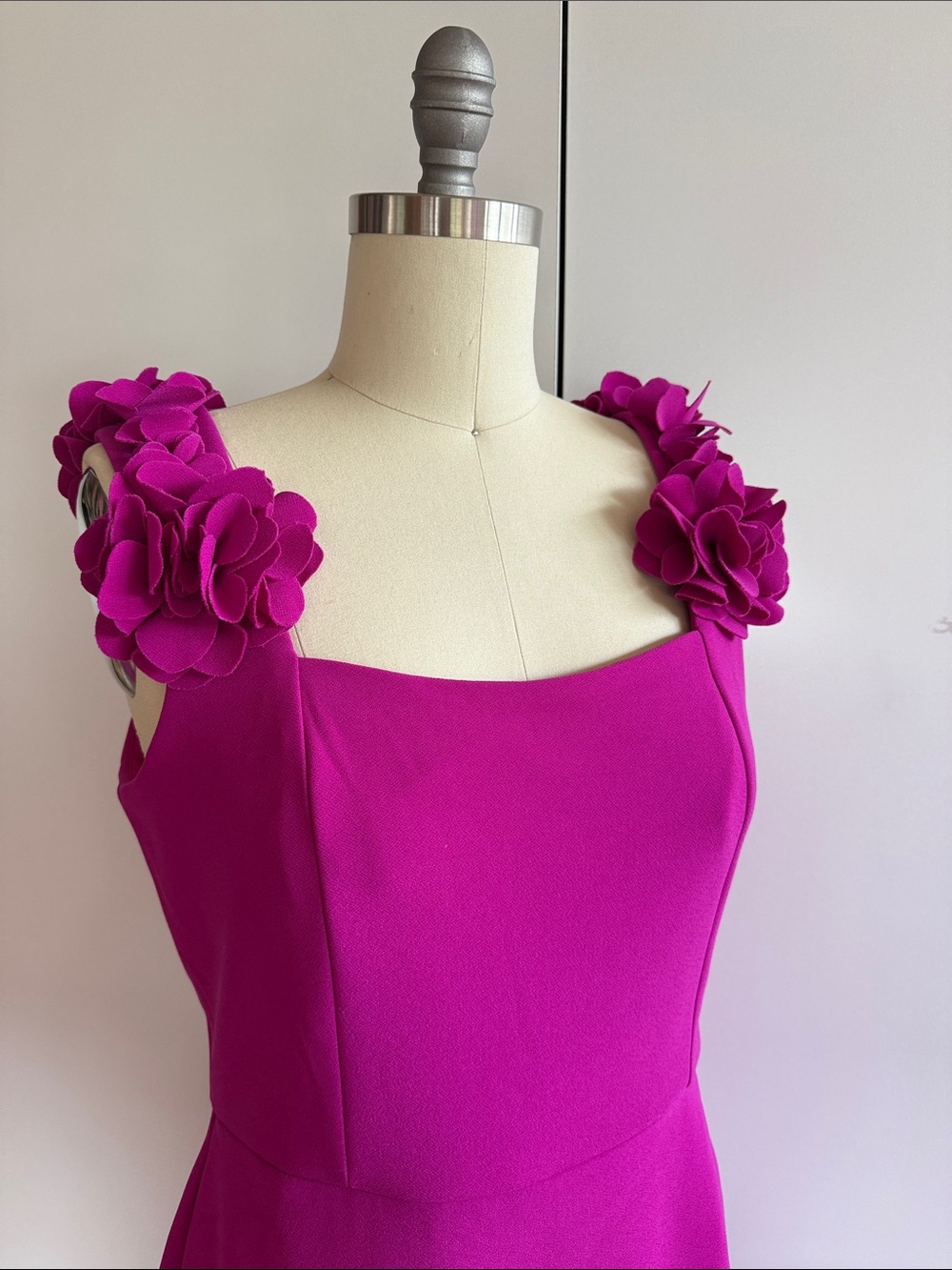 Boston Proper Sleeveless Hot Pink Floral-Shoulder Dress